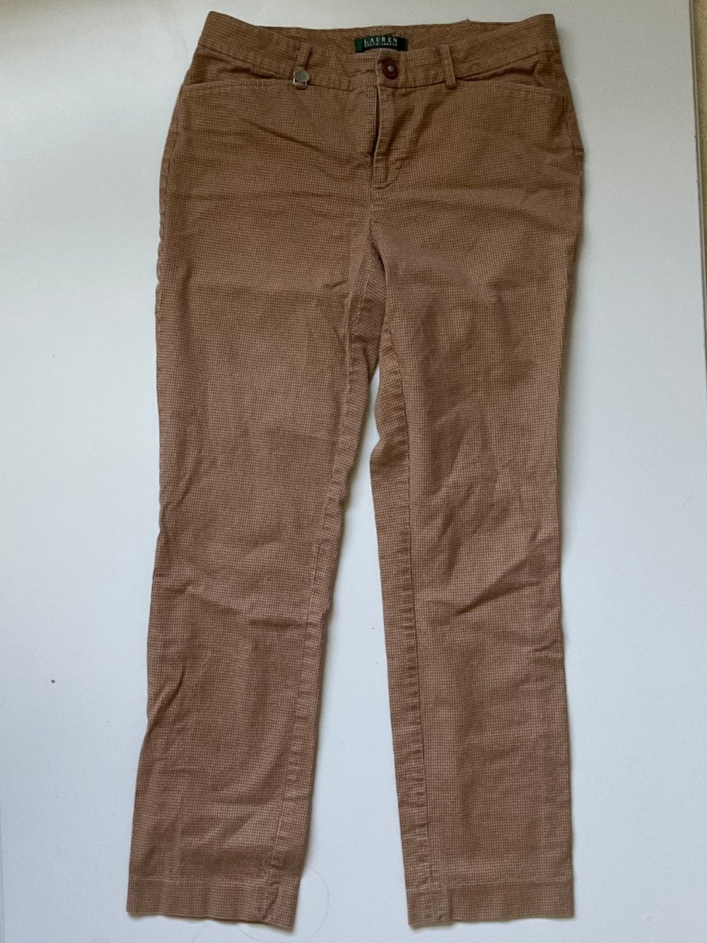 Lauren Ralph Lauren Size 4 Tan and Brown Gingham Pattern Dress Pants